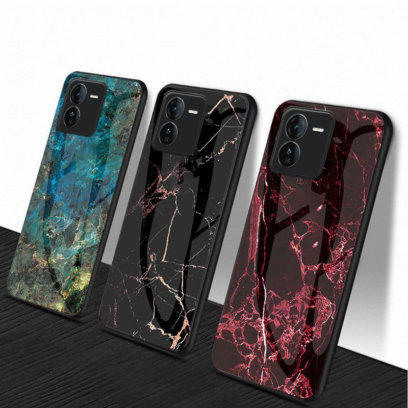 For VIVO IQOO Z9 Z9X Case Fashion Marble Tempered Glass Protector Soft Frame Silicon For VIVO iqoo Z9X Z9 Back cover Phone Cases.