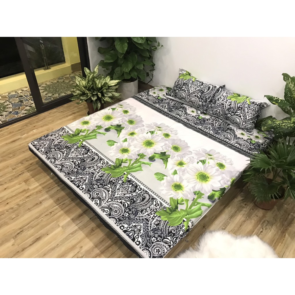 3D flower poly cotton pillow case set (1 Sheet, 1 Bolster Case and 2 pillow cases)