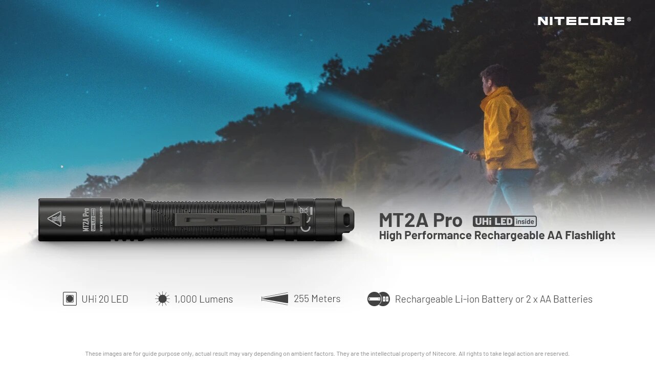 NITECORE MT2A Pro 1000 lumen flashlight, supporting USB-C direct charging, suitable for outdoor camping