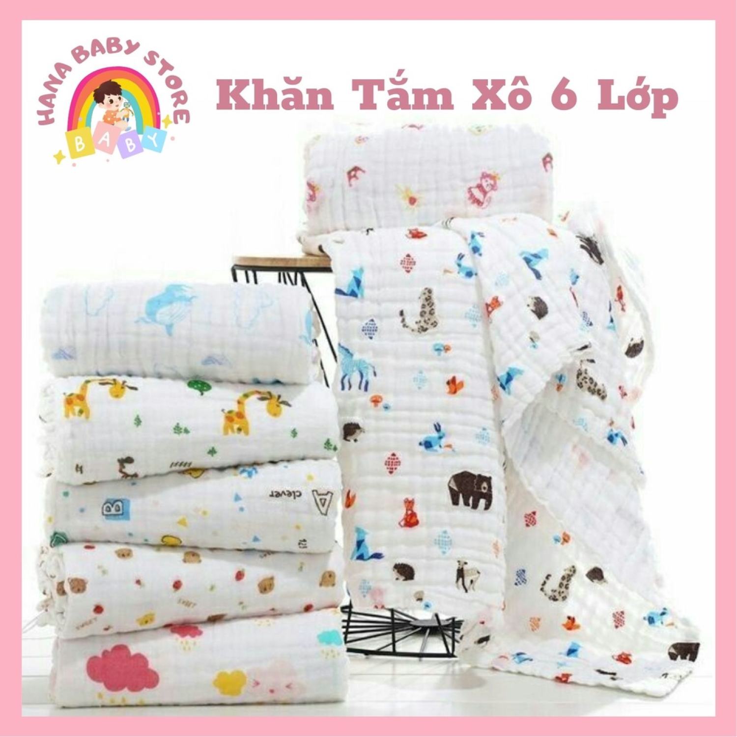Khăn Tắm Xô 6 Lớp Cho Bé 110x110cm