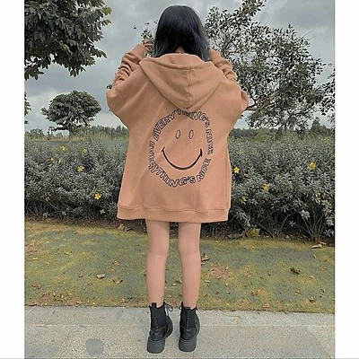 Áo khoác nam nữ, Áo khoác hoodies from rộng kiểu hàn quốc, Mặt cười, giây khóa kéo tay phồng.TP