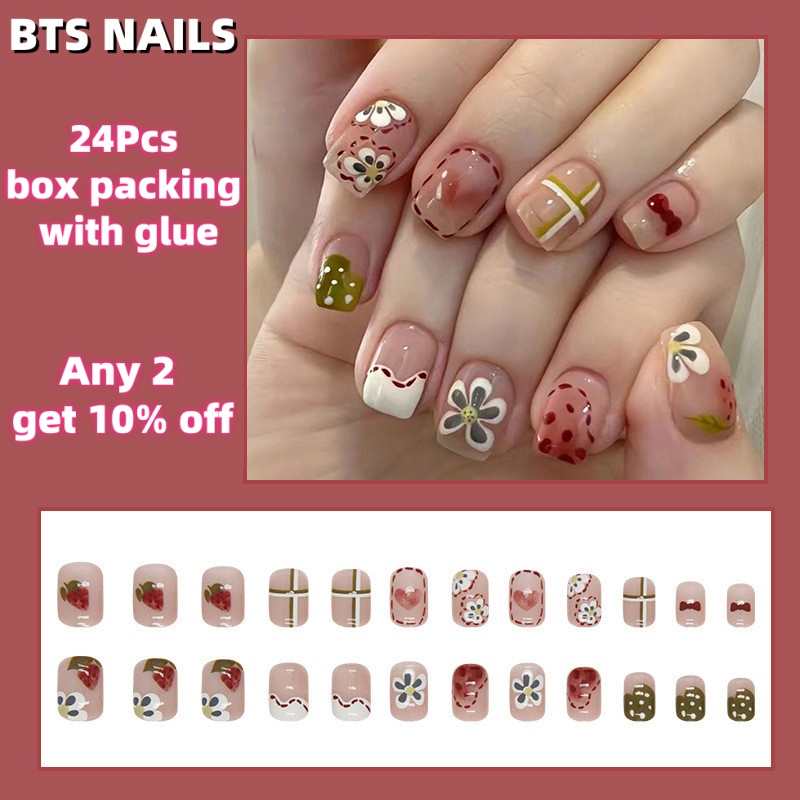 BTS%20%E3%80%90WITH%20GLUE%E3%80%9124Pcs%20Flower%20Painting%20Fake%20Nails%20DIY%20Art%20Design%20False%20Nails%20Wearable%20Nails%20Stylish%20Pattern%20Artificial%20Nails%20-%20Image%202
