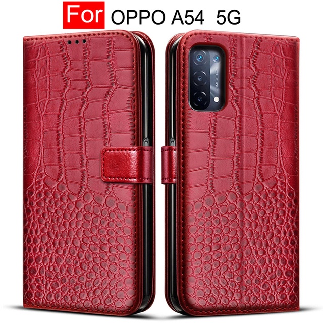 Crocodile Leather Case For OPPO A54 5G Flip Cover