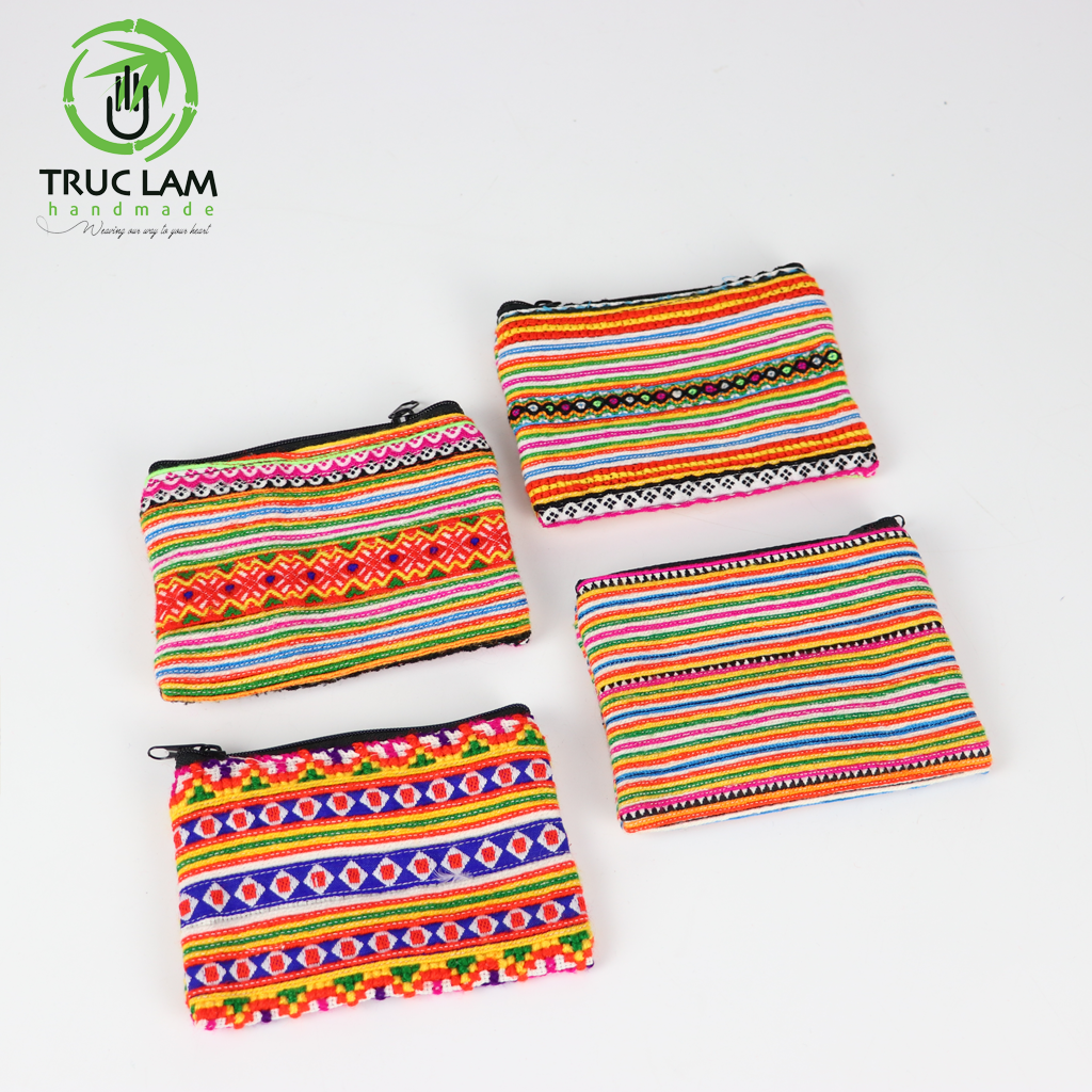 Ví xu mini ví cầm tay vải thổ cẩm cổ thêu tay đặc biệt - trúc lâm handmade