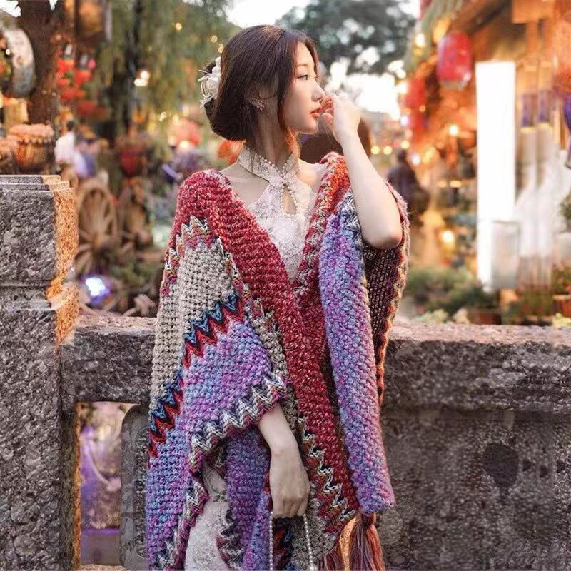 Khăn choàng len Boho thổ cẩm siêu xinh