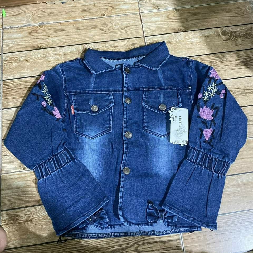 Áo khoác jeans thêu hoa xinh xắn cho bé gái 13-28kg