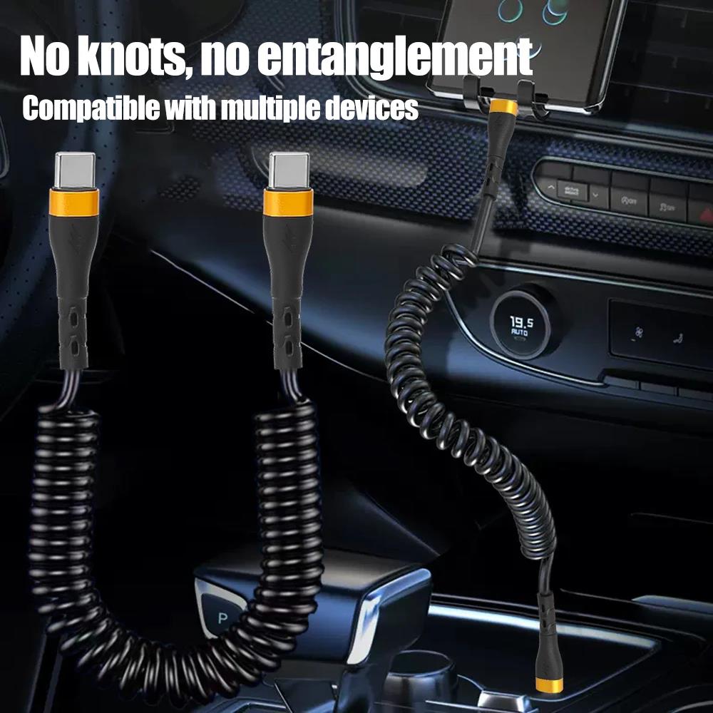 USB C To Type C Spring Cable PD120W Super Quick Charging Coil Data Wire ...