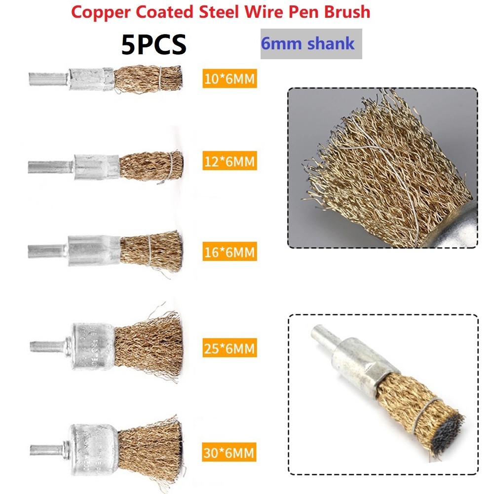 Toolstar Efficient 6mm Shank Stainless Steel Wire Brushes Set of 5 for DIY Projects