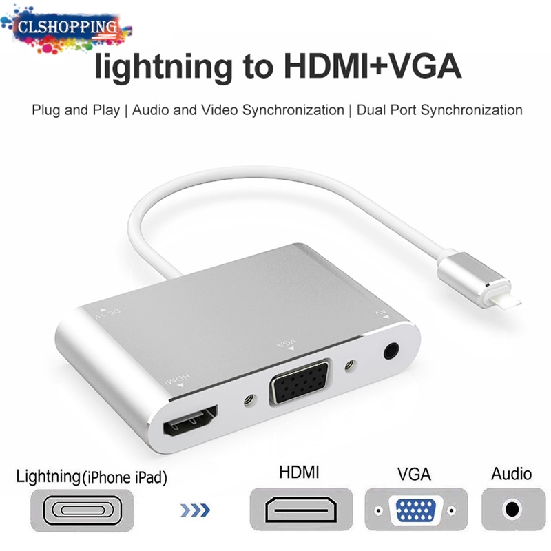 *cáp chuyển đổi hdtv otg sang hdmi vga 3.5mm cho ip/tablet táo