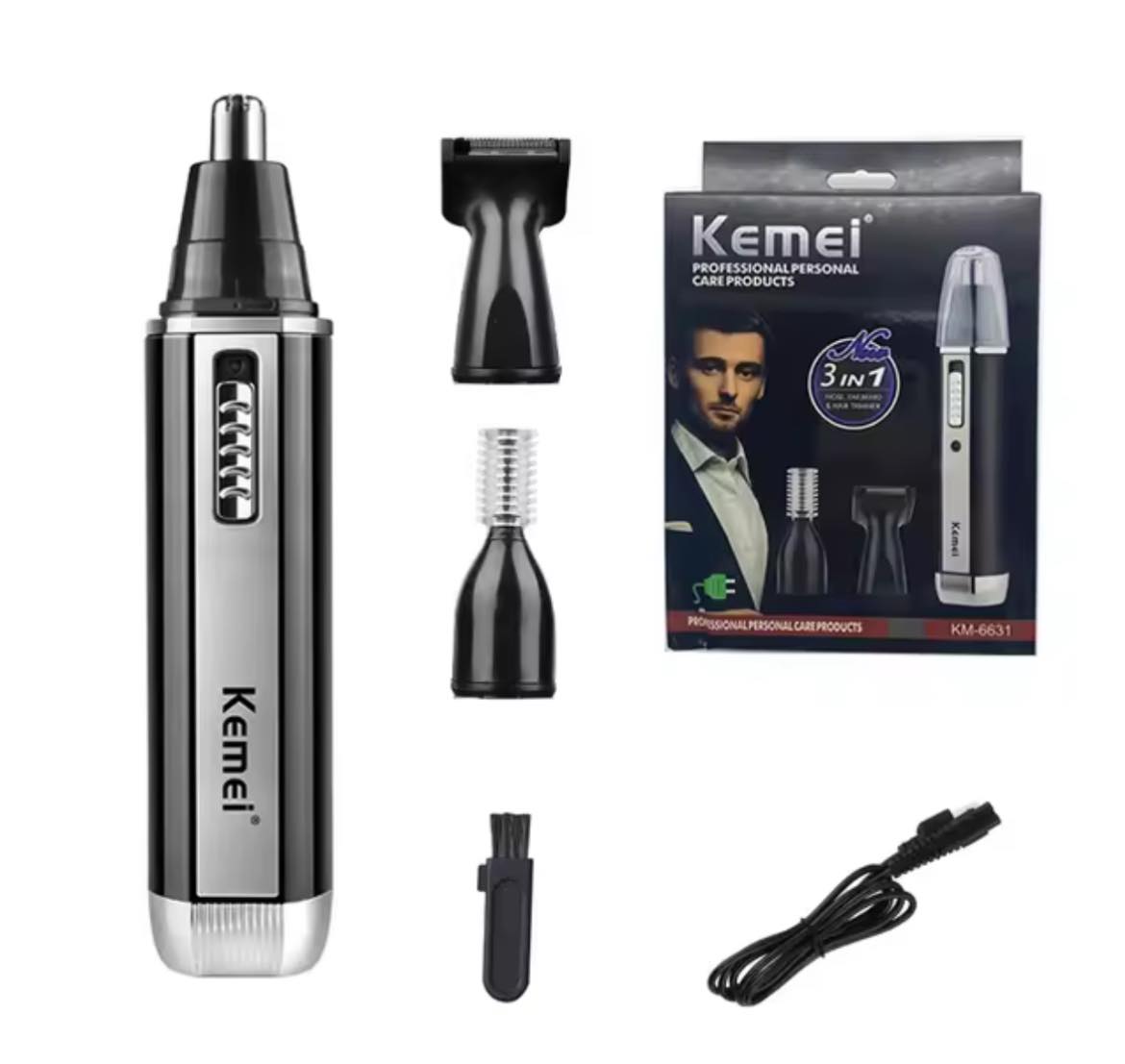 Kemei 3 in 1 Rechargeable Men/Ladies Electric Nose Ear Hair Trimmer Trimming Eyebrows Shaver (KM-6631). 