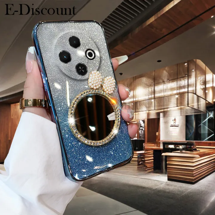 New Phone case Tecno Spark 30C Back cover with Bow Makeup Mirror Luxury Shiny Gradient Clear Plating Glitter Girls Slim For Tecno Spark 30C case