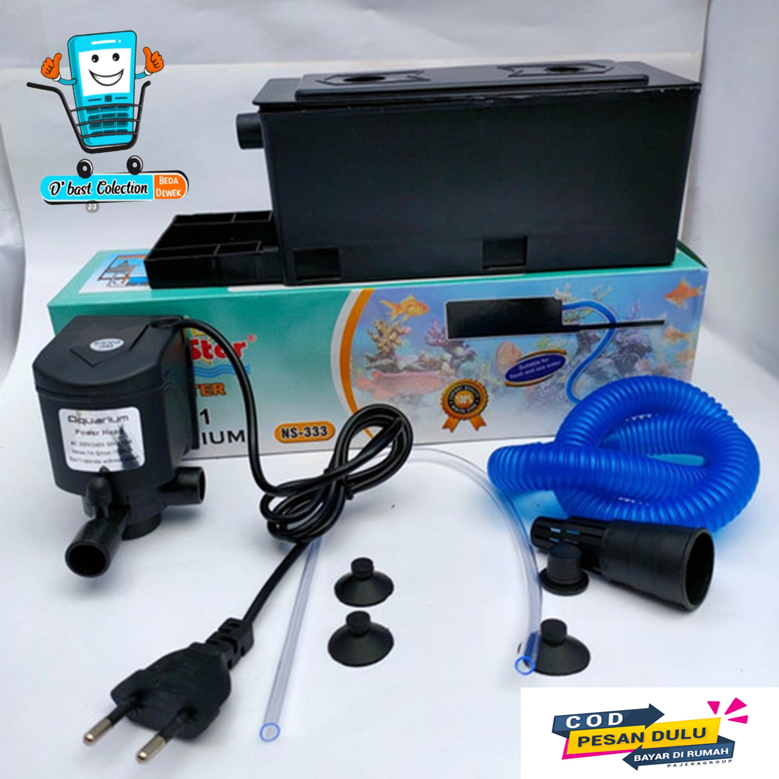 Paket lengkap 3 in 1 top box filter aquarium nikita star ns 333 nikita