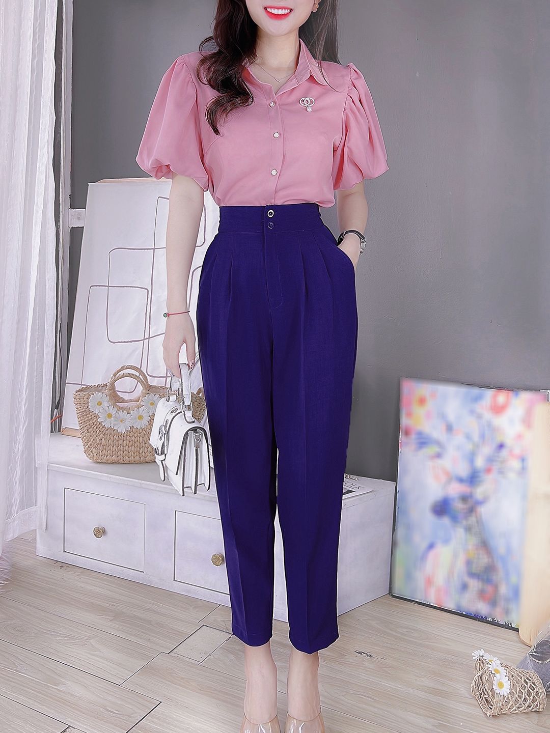 Quần tây baggy 2 nút lưng cao CHUU Q8005