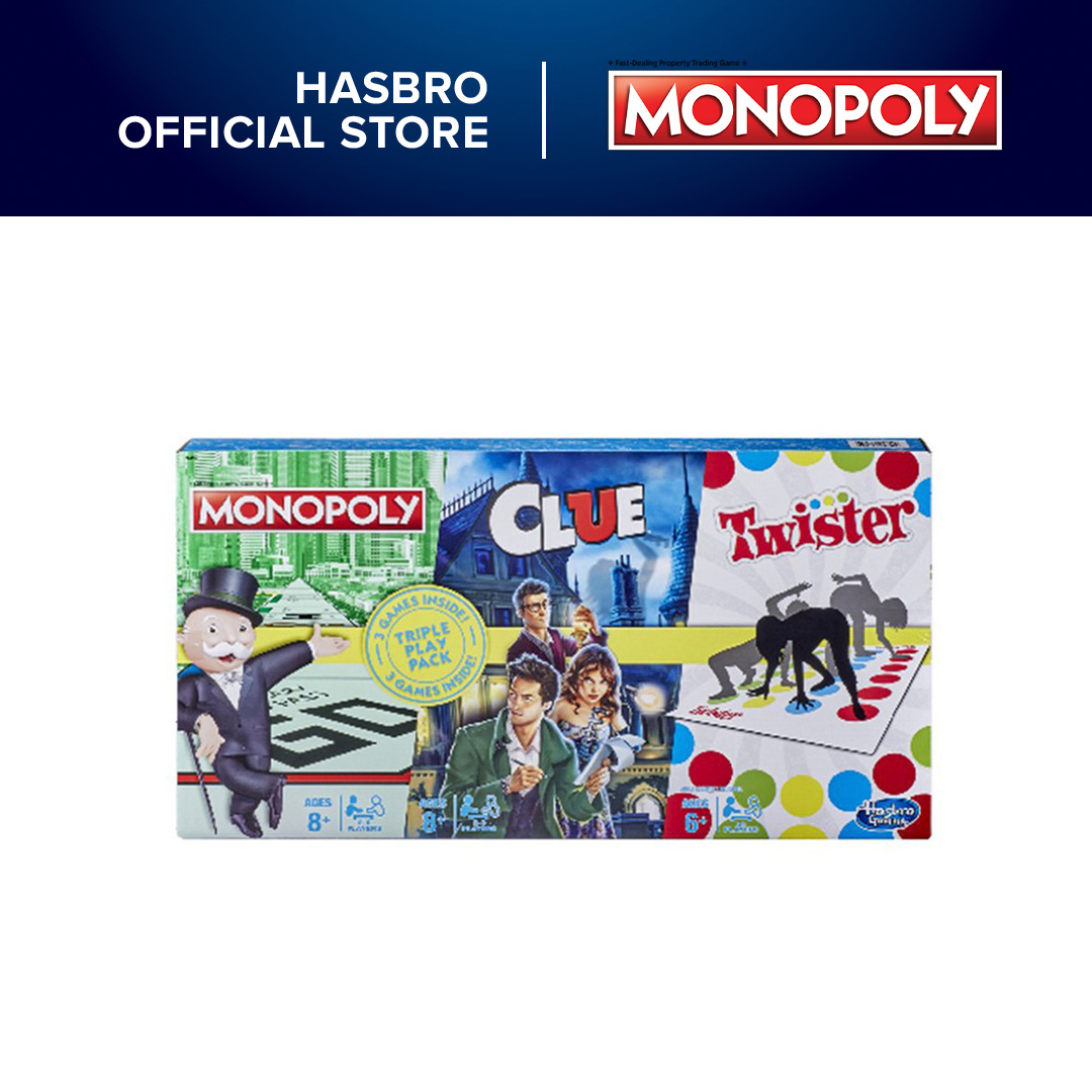 Hasbro Gaming, Monopoly, Clue, &Twister Family Games, hotsell Triple Play Pack, New