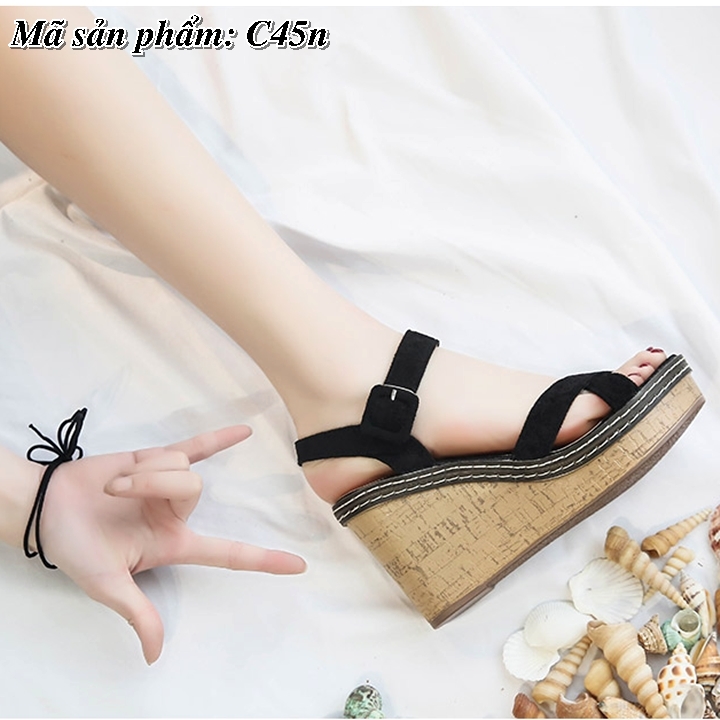 Sandal đế xuồng quai chéo 7cm siêu nhẹ C45