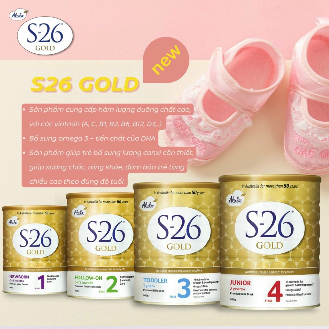 Sữa S26 số 1,2,3,4 gold 900g (MẪU MỚI)
