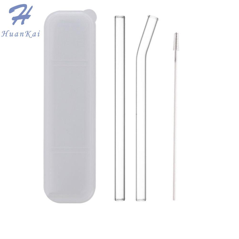 4Pcs/Set Reusable Glass Straws Set Straight Bent Glass Straws with Cleaning Brush And Storage Box