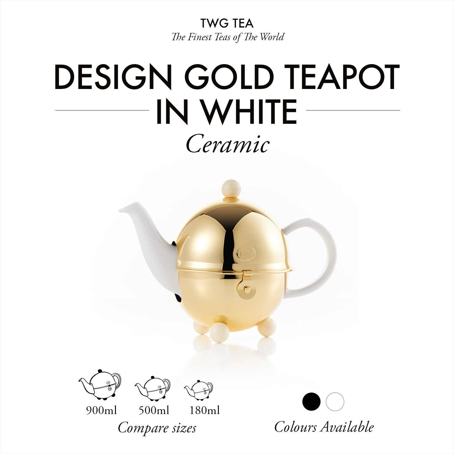 TWG Tea | Design Gold Teapot in White Ceramic with Polished 30 Micron Gold  Plated Warmer | Lazada Singapore