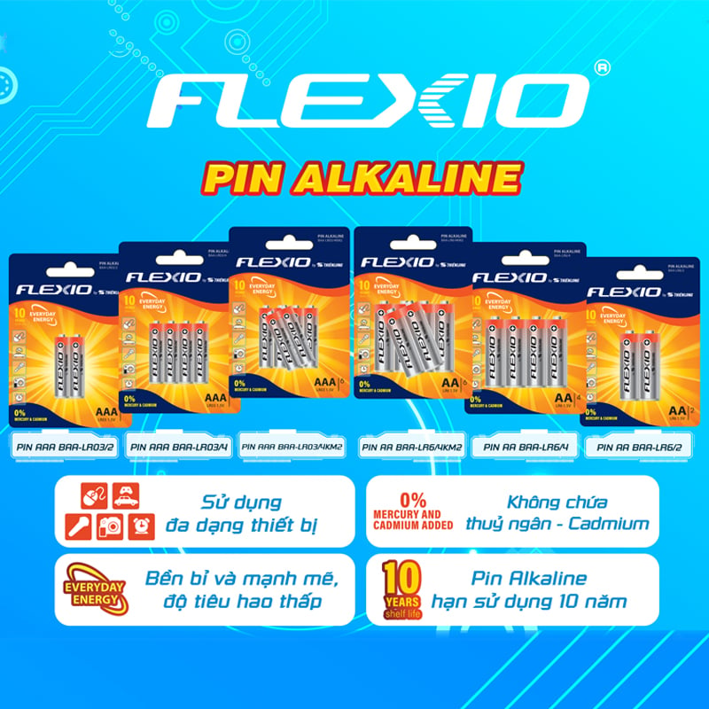 Pin Alkaline AA Thiên Long Flexio - Tặng 02 Pin cho Vỉ 4