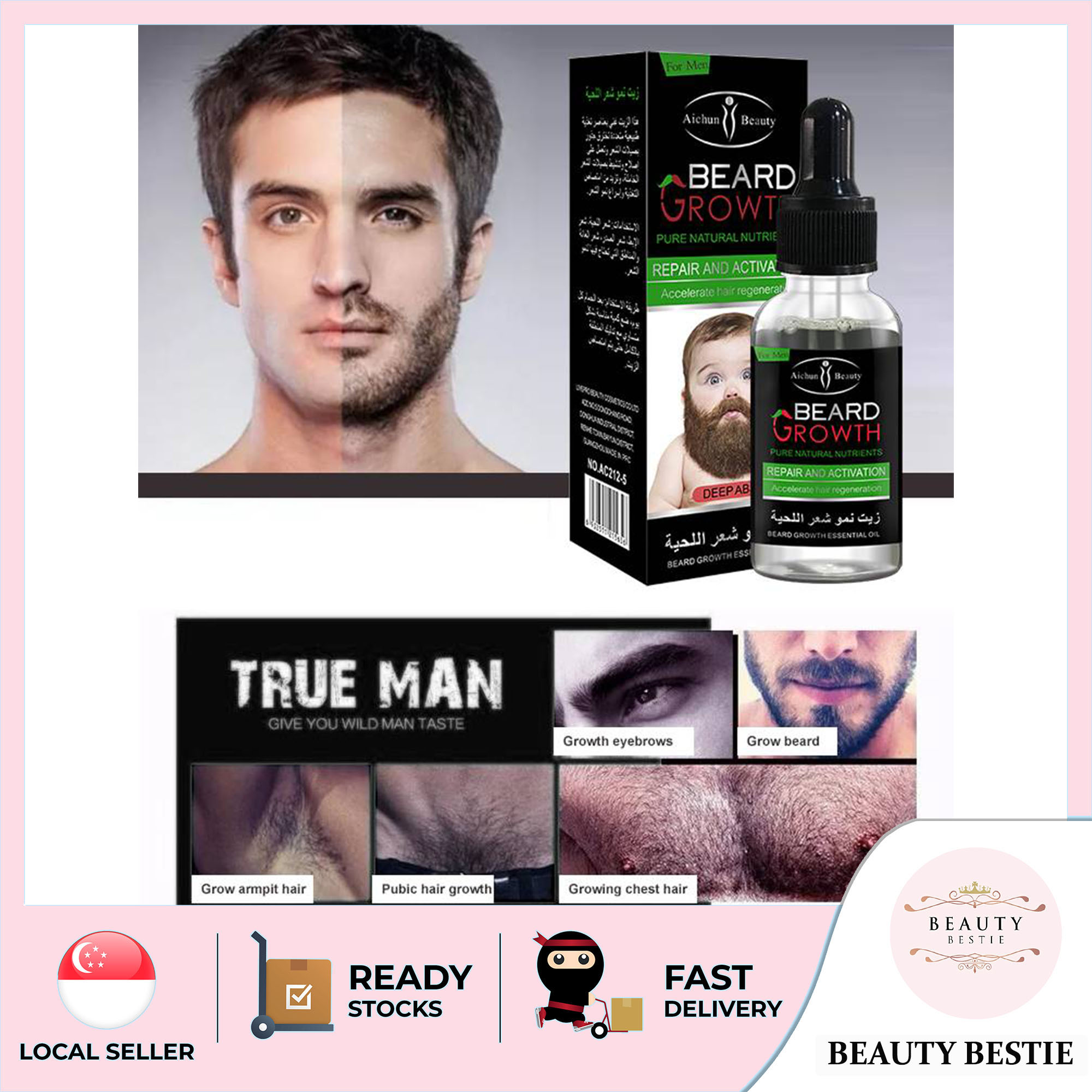 BEARD HAIR GROWTH ESSENTIAL OIL (30ML) SG SELLER *FAST DELIVERY* EXPIRY OCT  2024 *MOUSTACHE EYEBROW FACIAL BODY HAIR ENHANCER FOR MEN* ACCELERATE HAIR  REGENERATION & REGROWTH REPAIR *SAFE TO USE WITH NO