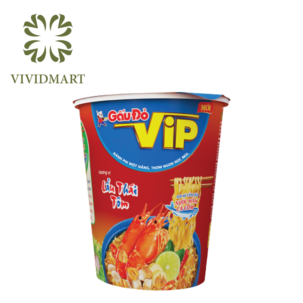 [Ly lẻ] MÌ GẤU ĐỎ VIP 02 VỊ: LẨU THÁI TÔM VÀ TÔM CHUA CAY - LY 65gr - GẤU ĐỎ