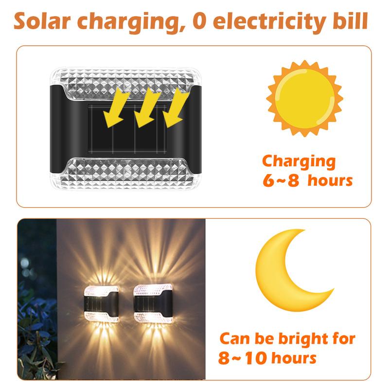 Everso 4 Pack Solar Wall Lights Up and Down Fence Lights Waterproof LED Solar Powered Security Light Solar Wall Lights Wireless Solar Security Lamps Waterproof Solar Wall Lights