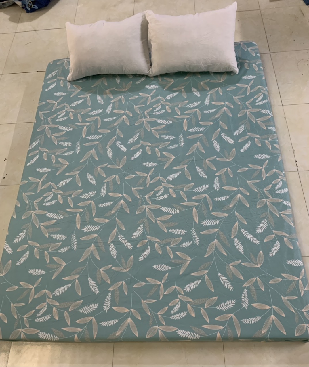 Ga chống thấm cotton hoạ tiết, ga chống thấm , ga chống thấm cotton kháng khuẩn, an toàn cho bé mẫu lá ngọc