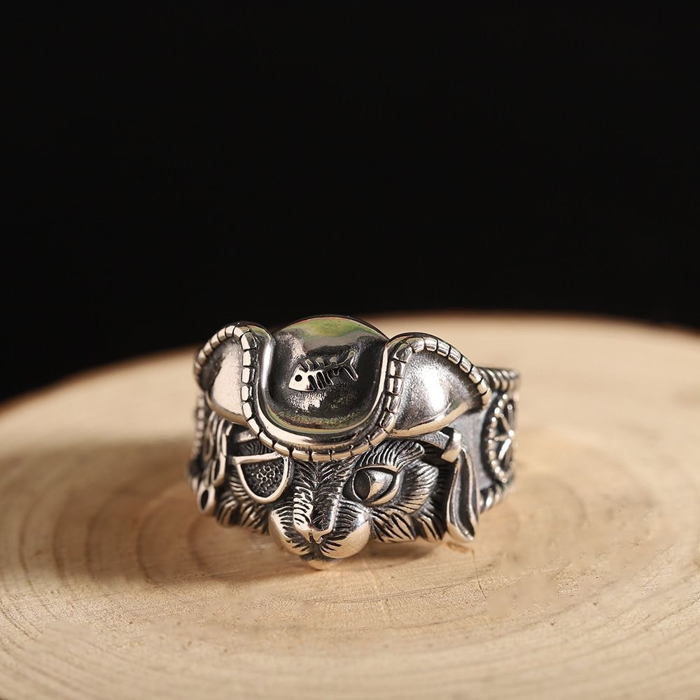 The full-body ancient silver ring Thai silver retro old personality ...