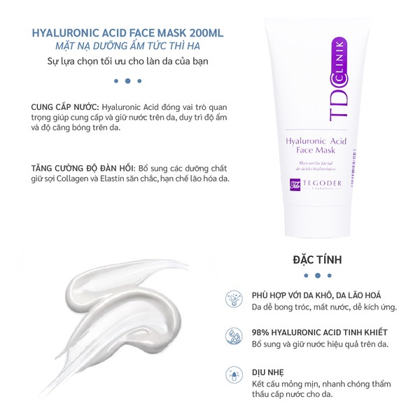 (Hàng Cty date 2028) Mặt nạ HA cấp ẩm và phục hồi da Tegoder Hyaluronic Acid face mask 50ml