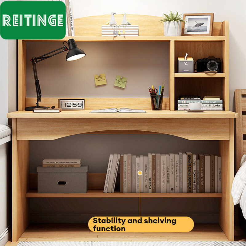 Deelix Computer desk desktop home desk bookshelf integrated simple student study desk bedroom study office writing desk
