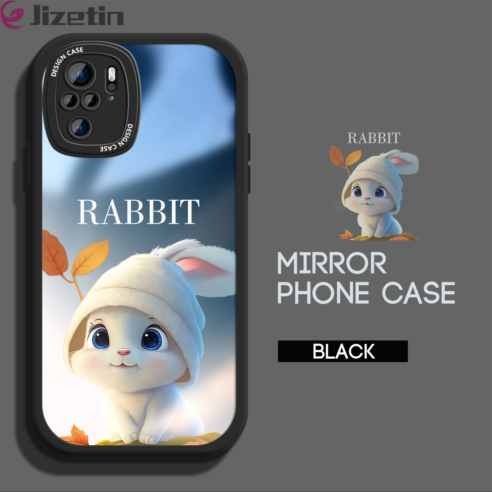 Jizetin casing for xiaomi redmi note 10 note 10 5g note 10 pro note 10s note 11 note 11s note 11 5g cute white hat rabbit pattern slim mirror back casing soft silicone phone case