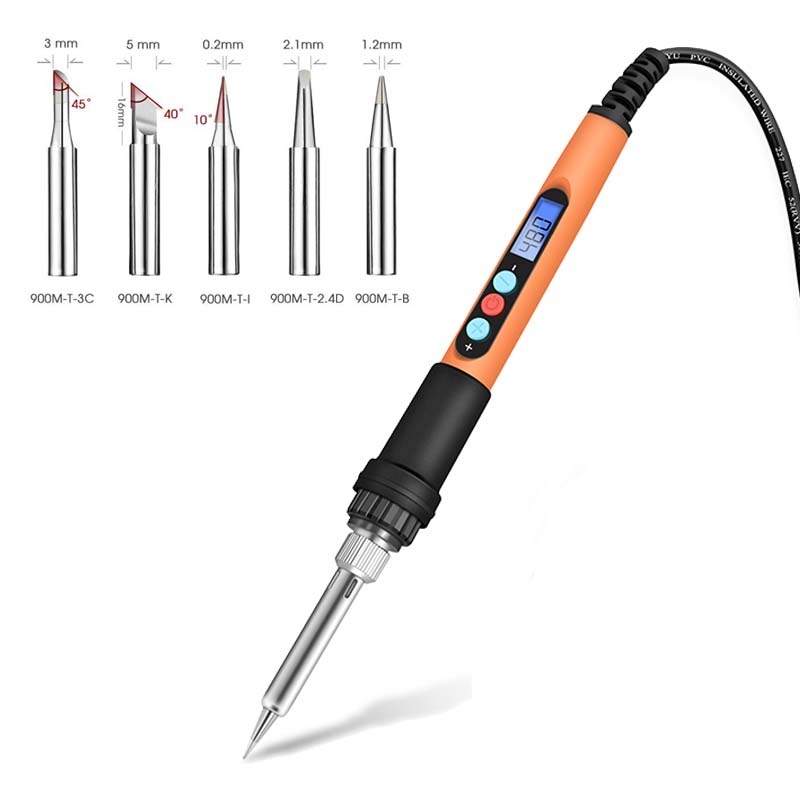 Handskit 90W Soldering Iron Set Internal Heating Thermostat Welding Tools Kit Soldering Iron Adjustable Temperature LCD Digital Display With Switch With Hibernation Iron & 5pcs Tips