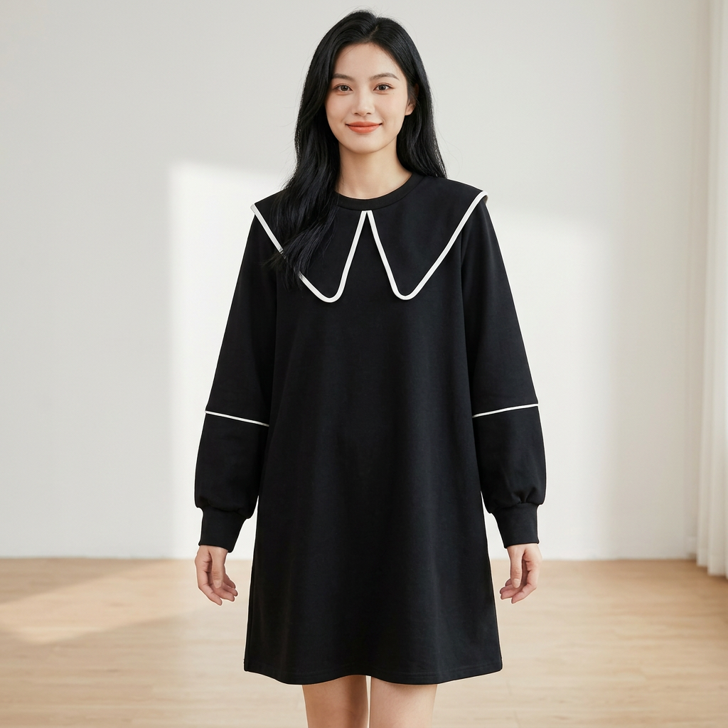 【Limited edition】 Extra Large Size for Fat 300 Jin French Retro Large Lapel Girl's Dress Women's Autumn and Winter Fleece-lined Thickened Chic Sweater Dress