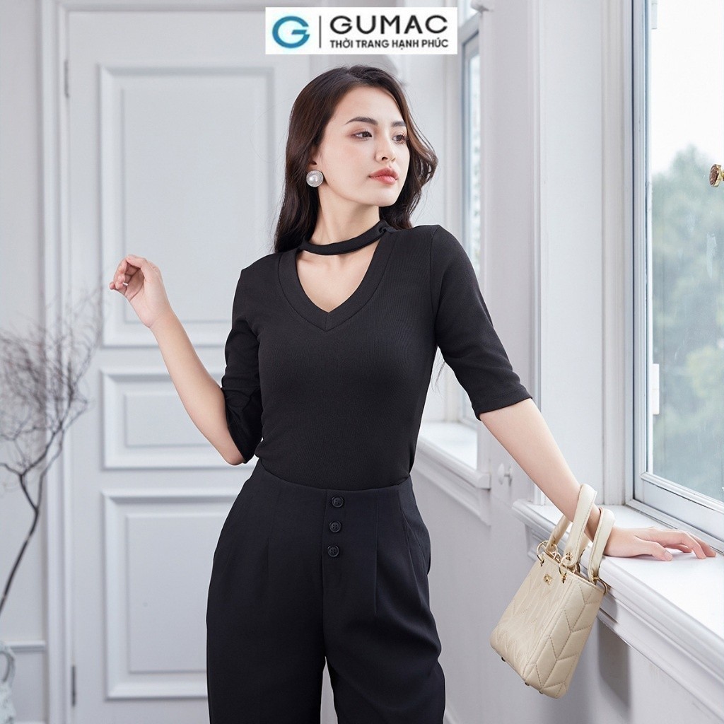 Áo thun kiểu cổ tim thời trang GUMAC ATD12050