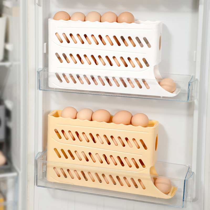Houseeker Refrigerator Egg Storage Box Automatic Scrolling Egg Holder Rack Kitchen Dedicated Roll Off Egg Organizer Shelf