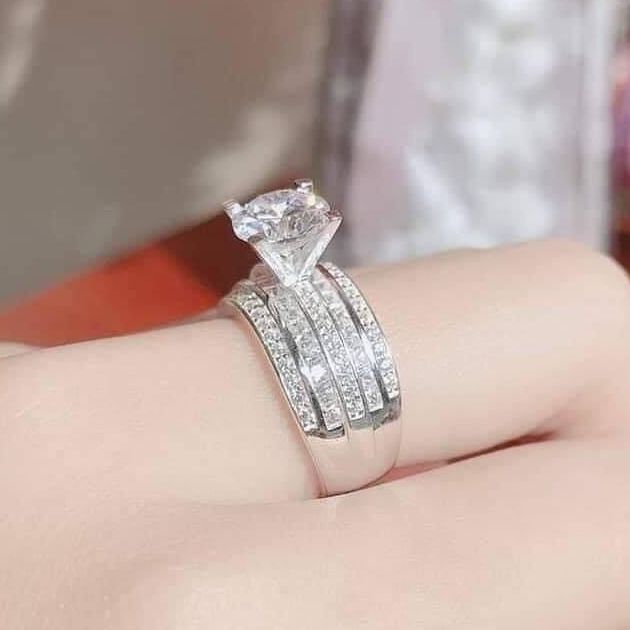 Nhẫn nữ đẹp, nhẫn nữ mạ vàng thật cao cấp, nhẫn bạc ý xi kim, nhẫn bạc mạ vàng trắng, nhẫn kim cương dát xoàn đính pha lê thời trang trang sức gami n049 - cam kết không đen
