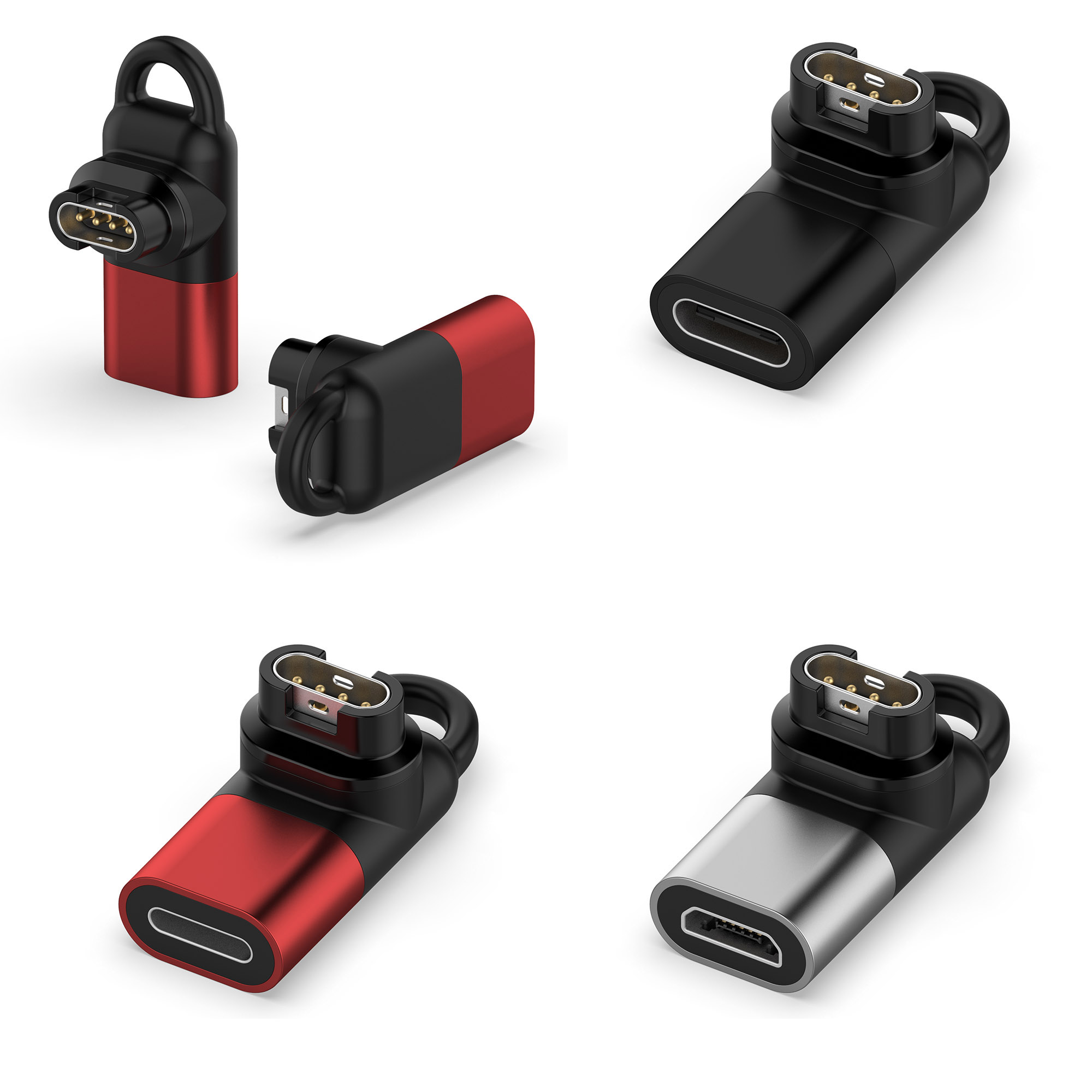 Zenia Bộ chuyển đổi sạc Lightning IOS/Micro USB/Type C sang 4pin Đầu nối bộ sạc chuyển đổi sạc cho Garmin Fenix 8 E 7 7X 6X 6 Sapphire Solar 5X 5 Plus Quatix Enduro 3 Forerunner 970 965 570 Approach S70 S60 S62 Epix Gen 2 Instinct 2X Tactix D2 Delta PX