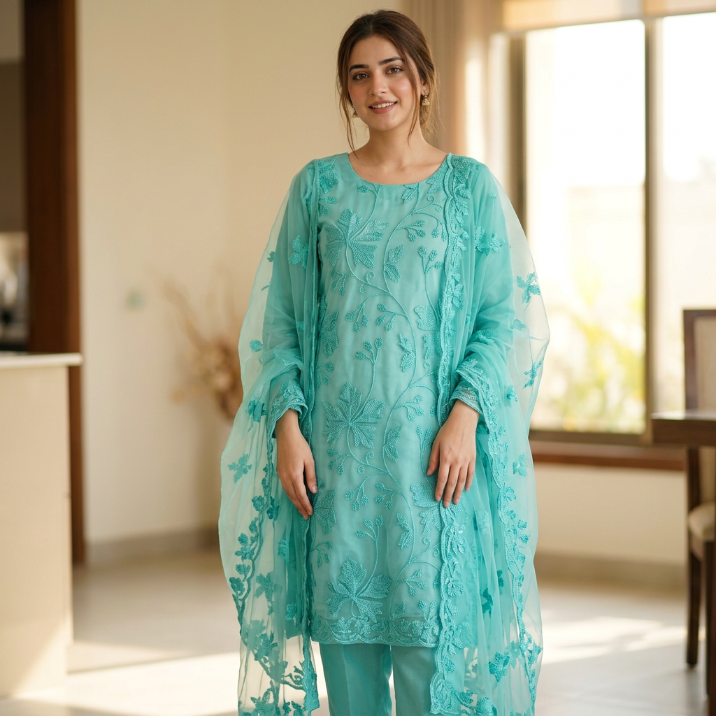 New Organza Georgette/Jorjet Tissu Shalwar Kamiz Dress For Women