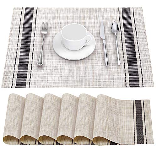 Yosichy Table Mats Set Of 6 Crossweave Woven Vinyl Placemats Heat Resistant Non Slip Kitchen Placemats For Dining Table Washable Easy To Clean Grey Lazada Singapore