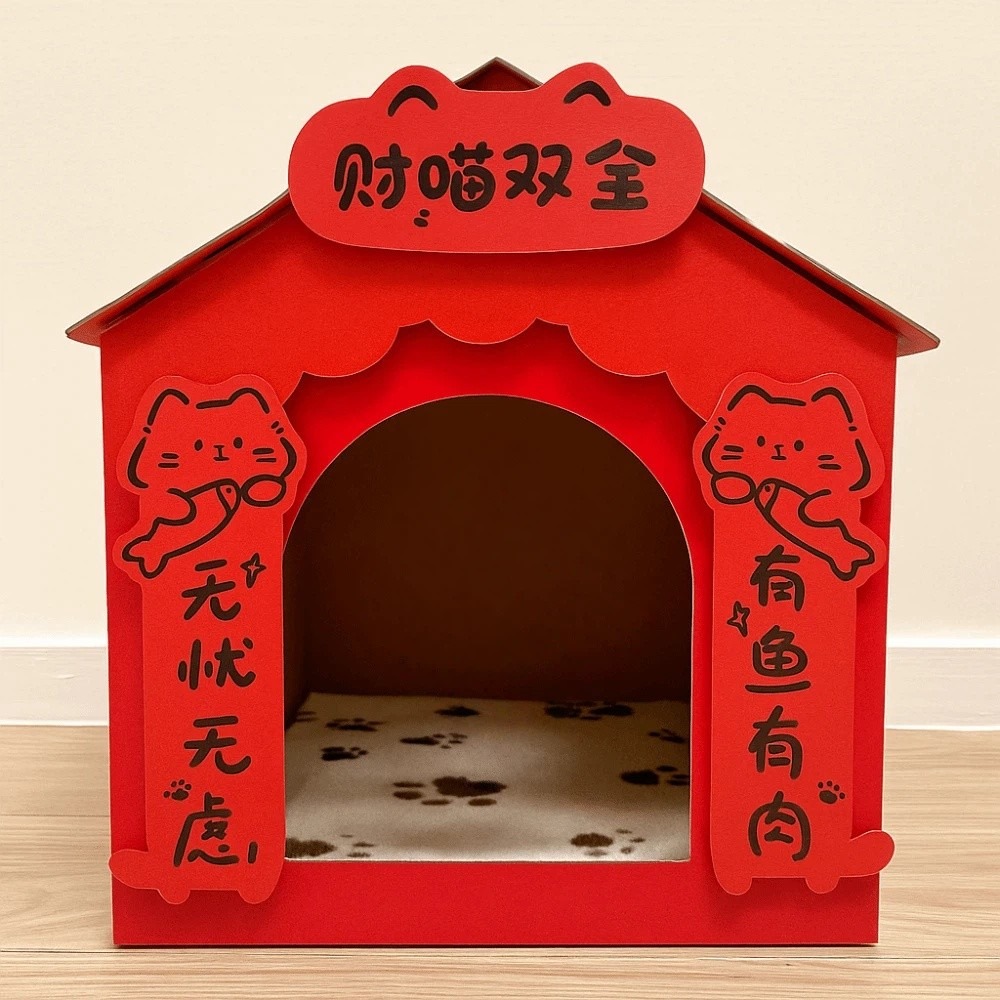 Kitty Pet Doghouse Spring Festival Couplets Funny Creative Cattery Door Couplets Red Chinese New Year Couplets Festival Celebration. 