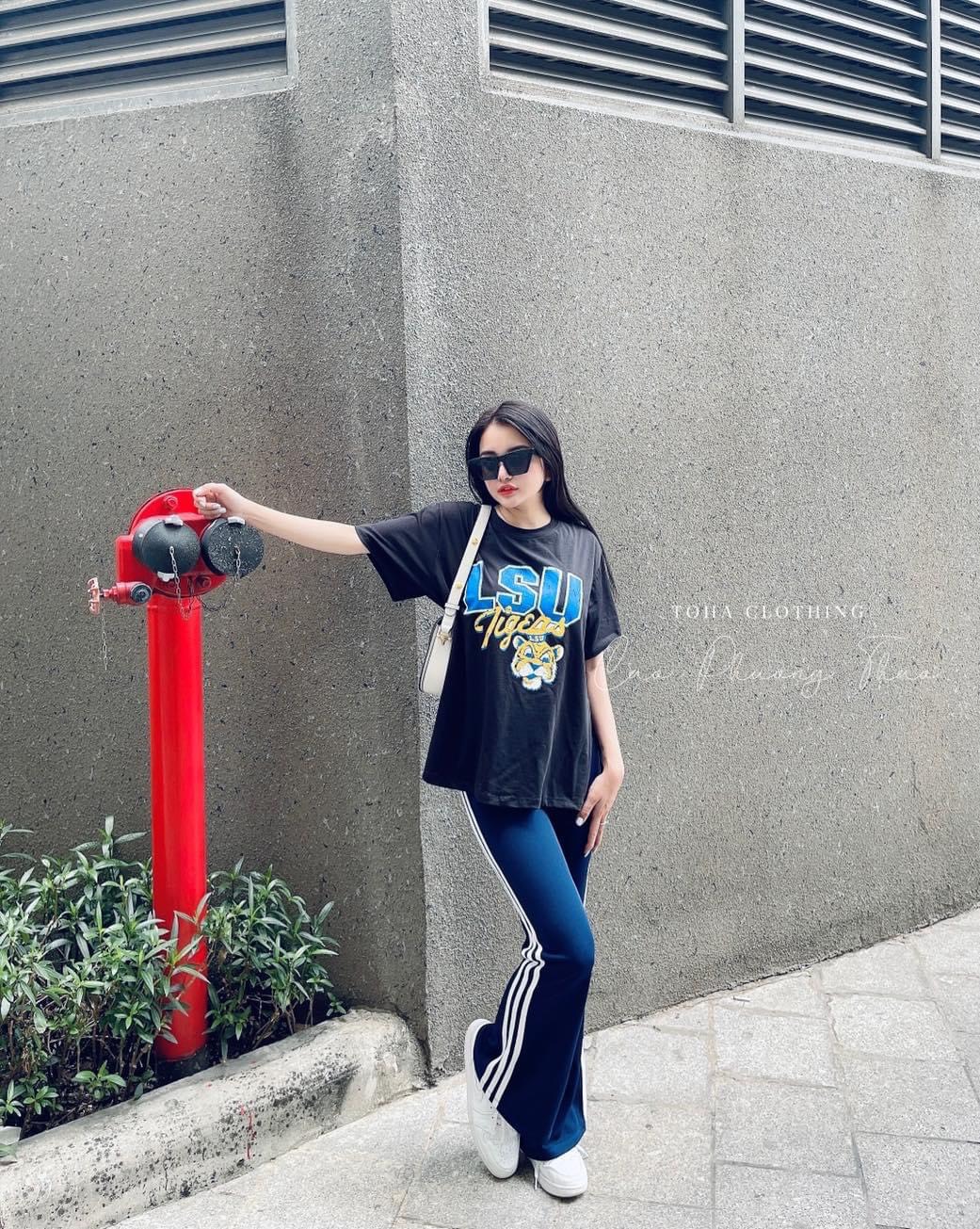 Set Bộ Đồ Quần Dài Ống Loe phối áo thun hottrend