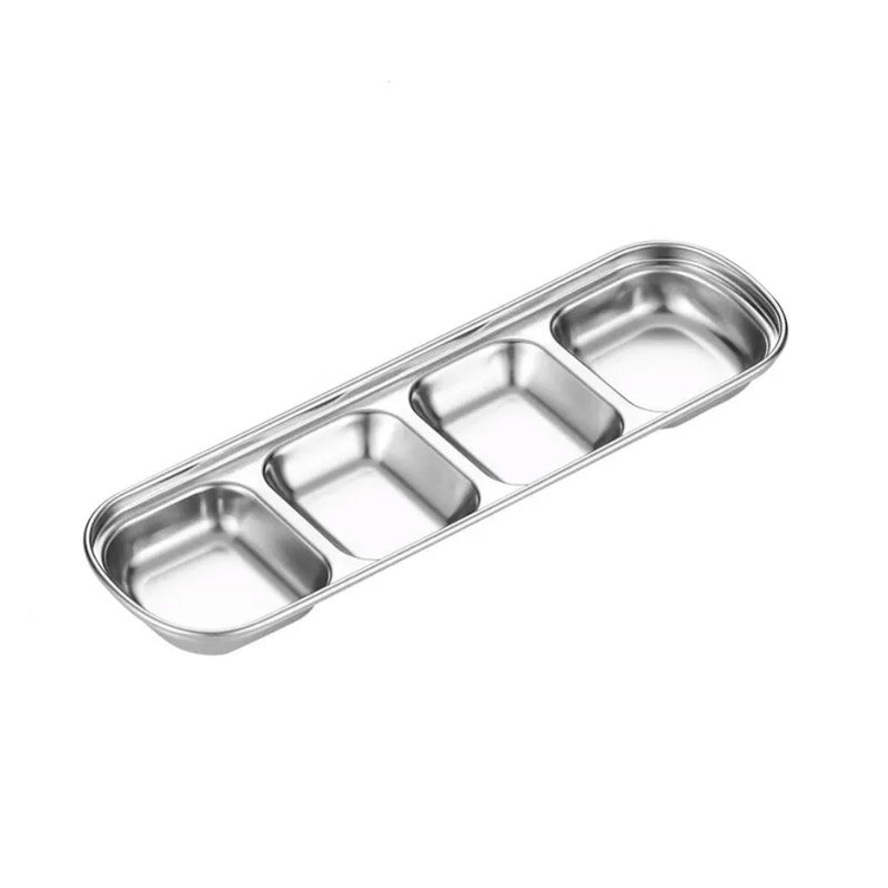 NFA 304 stainless steel dipping dish Seasoning dish Korean barbecue dipping dish thickened gold grid dish sauce dish hot pot flavor dish