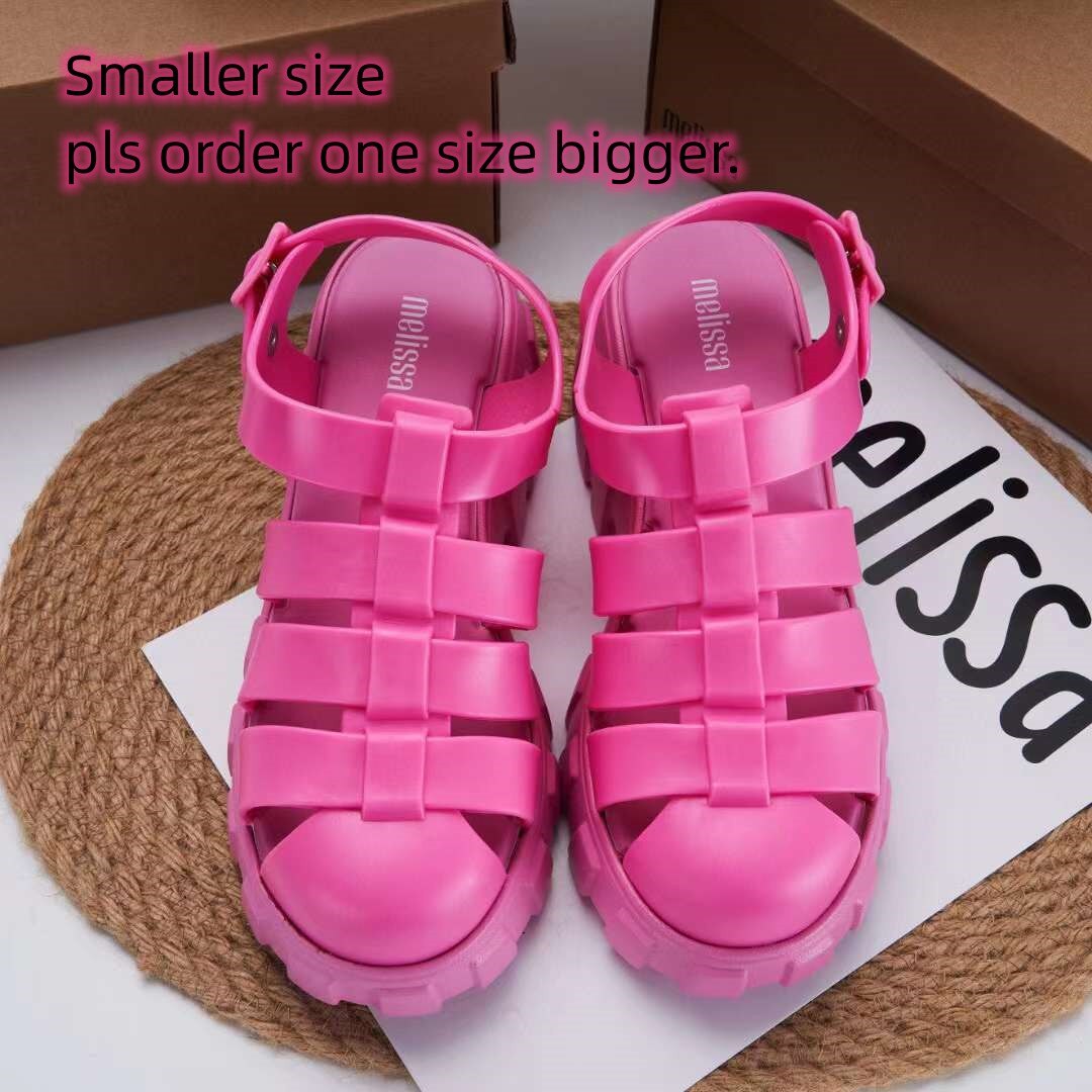Aa18-2023 women's shoes melissa high heel sandals thick heel baotou sandals high heel jelly beach shoes sm152
