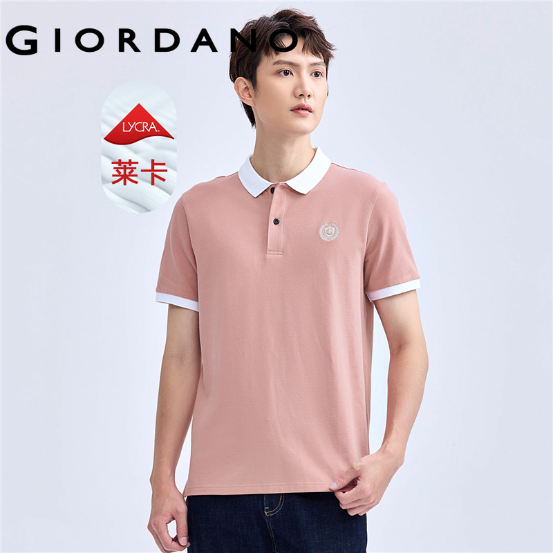 GIORDANO Men Polo Shirts Embroidered Badge Contrasting Polo Shirts Summer Short Sleeve Fashion Casual Polo Shirts 13014557