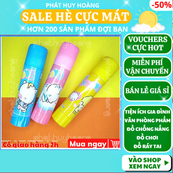 Combo 2 chai hồ khô hoạt hình Việt Nam dễ thương và chất lượng cao cho bé, hồ dán giấy cute cho bé, chai hồ khô dán giấy học sinh dễ thương, keo khô cute dán giấy siêu dính, đồ dùng học tập, Phát Huy Hoàng