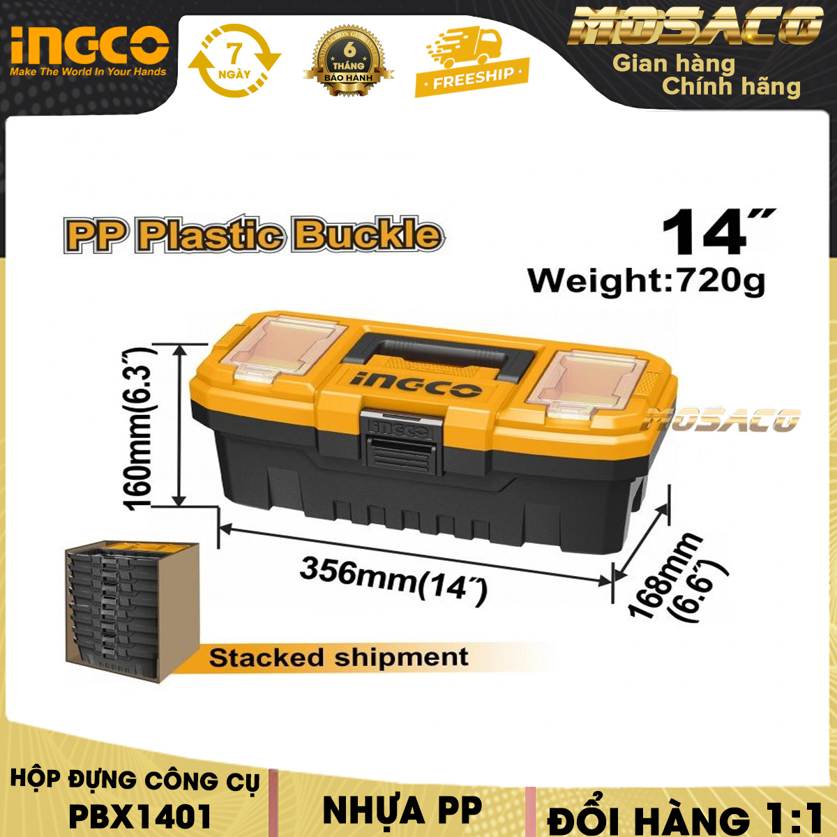 Box plastic tool total TPBX0201 20 inch wrench plastic. Containers for Đồ Craft type large plastic material pp max load 20kg hand grip strength high containing 1 tray plastic long life warranty 6 months, carefully packed-mosaco