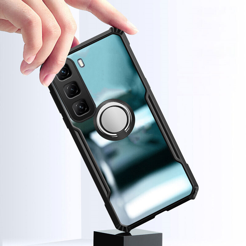 For infinix Hot 50 Pro Plus Case Hard Clear Transparent Shockproof Armor Car Adsorb Holder Ring For infinix Hot 50 Pro + Back cover Phone Cases.