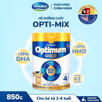Sữa Bột Vinamilk Optimum Gold 4 Lon 850g - Dành cho bé 2 tuổi trở lên