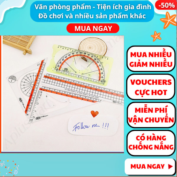 Combo 5 cây thước kỹ thuật , Thước kẻ , Thước đo , Thước đo đa năng ,Thước đo góc ,Thước đo độ ,Thước học sinh , đồ dùng học tập, Aplusmart
