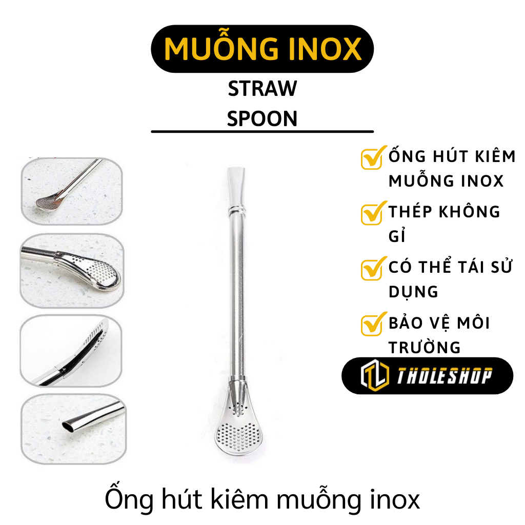 Ống hút inox - Ống hút đa năng kiêm thìa inox - Muỗng lọc trà kiêm ống hút tiện lợi - Muỗng trộn cà phê cán dài sáng tạo